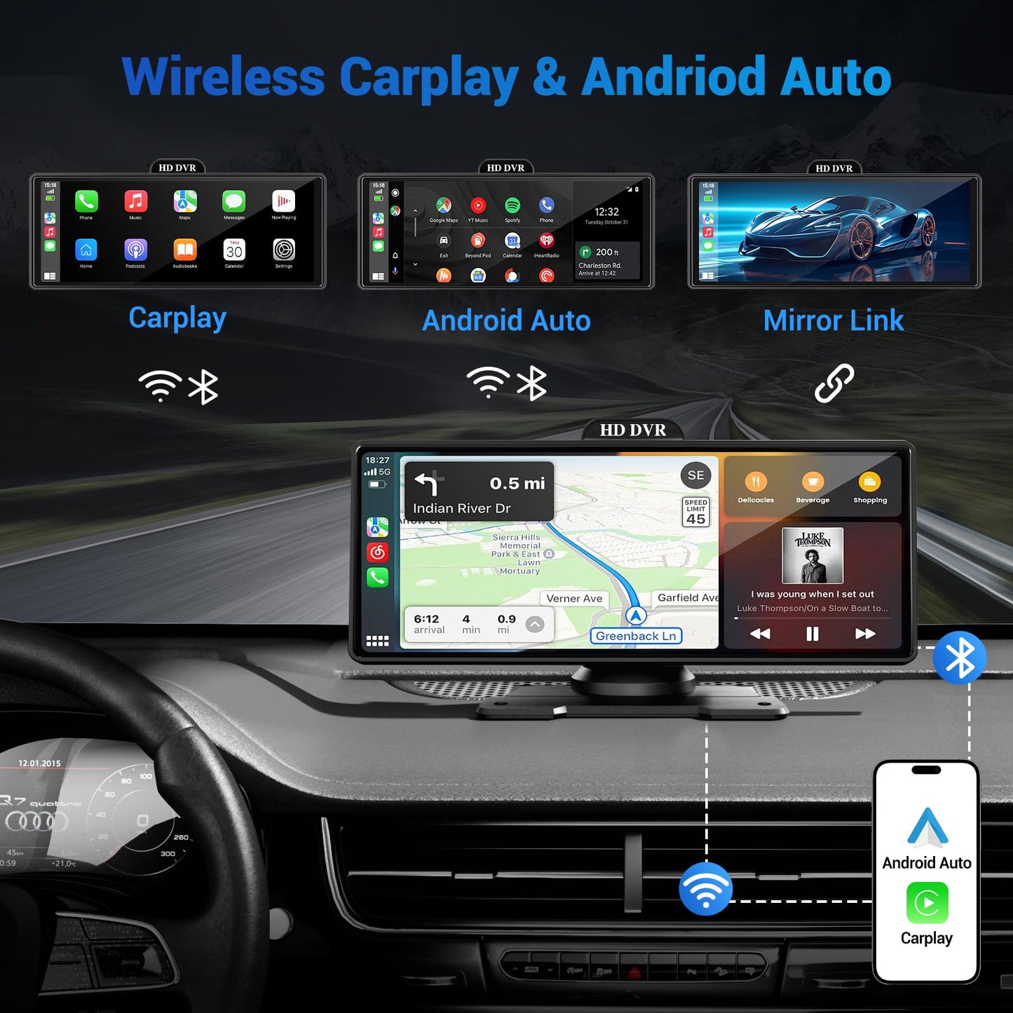 Apple Carplay - Pantalla para automóvil, pantalla táctil HD de 9 pulgadas